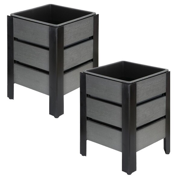 Grey faux wood planters 2 pack