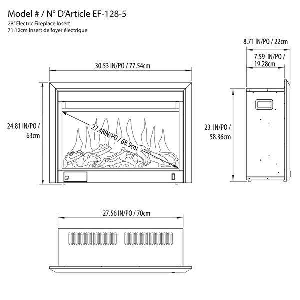 28 inch electric fireplace insert