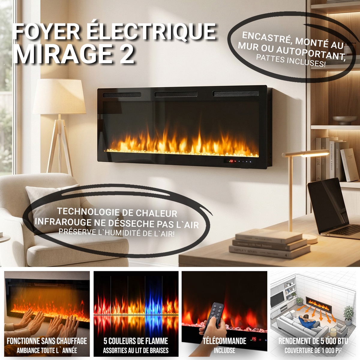 Mirage 2 Electric Fireplace, 60IN