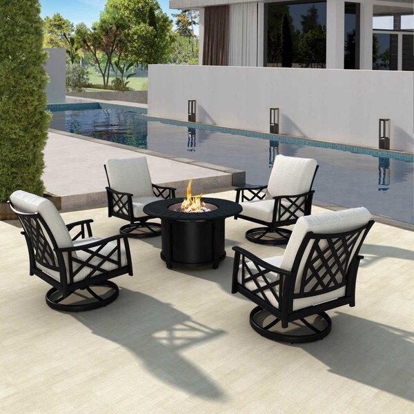 patio chair set with fire table