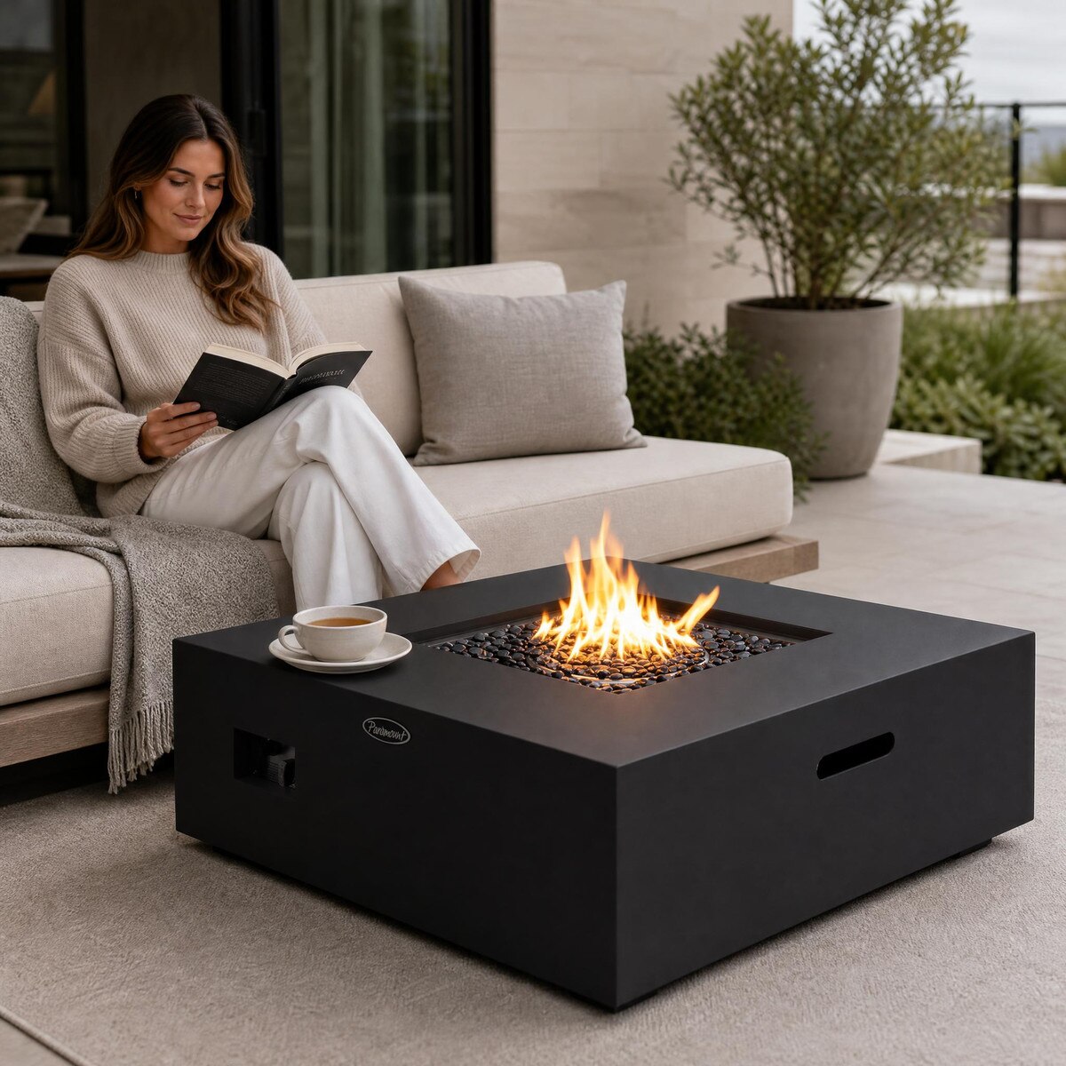 Paramount Concrete Look Convertible Aluminum Fire Table, Low Square