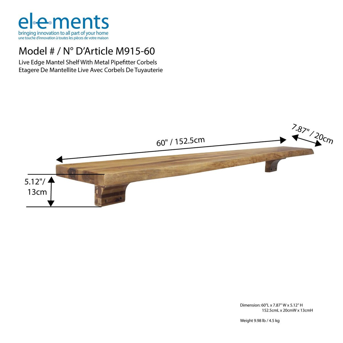 Wood fireplace mantel shelf