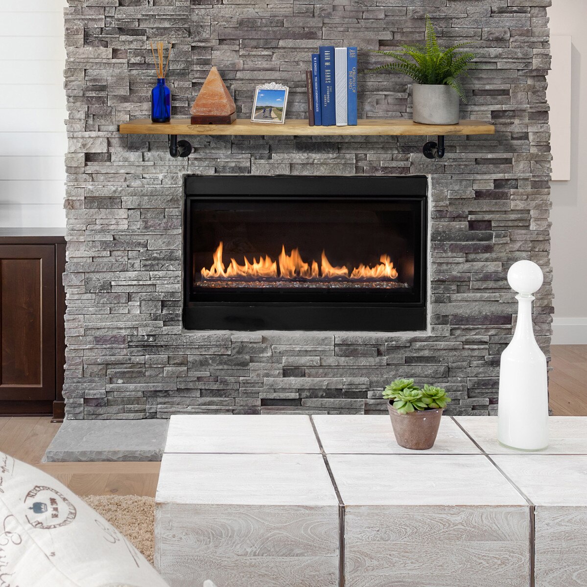 Wooden mantel shelf