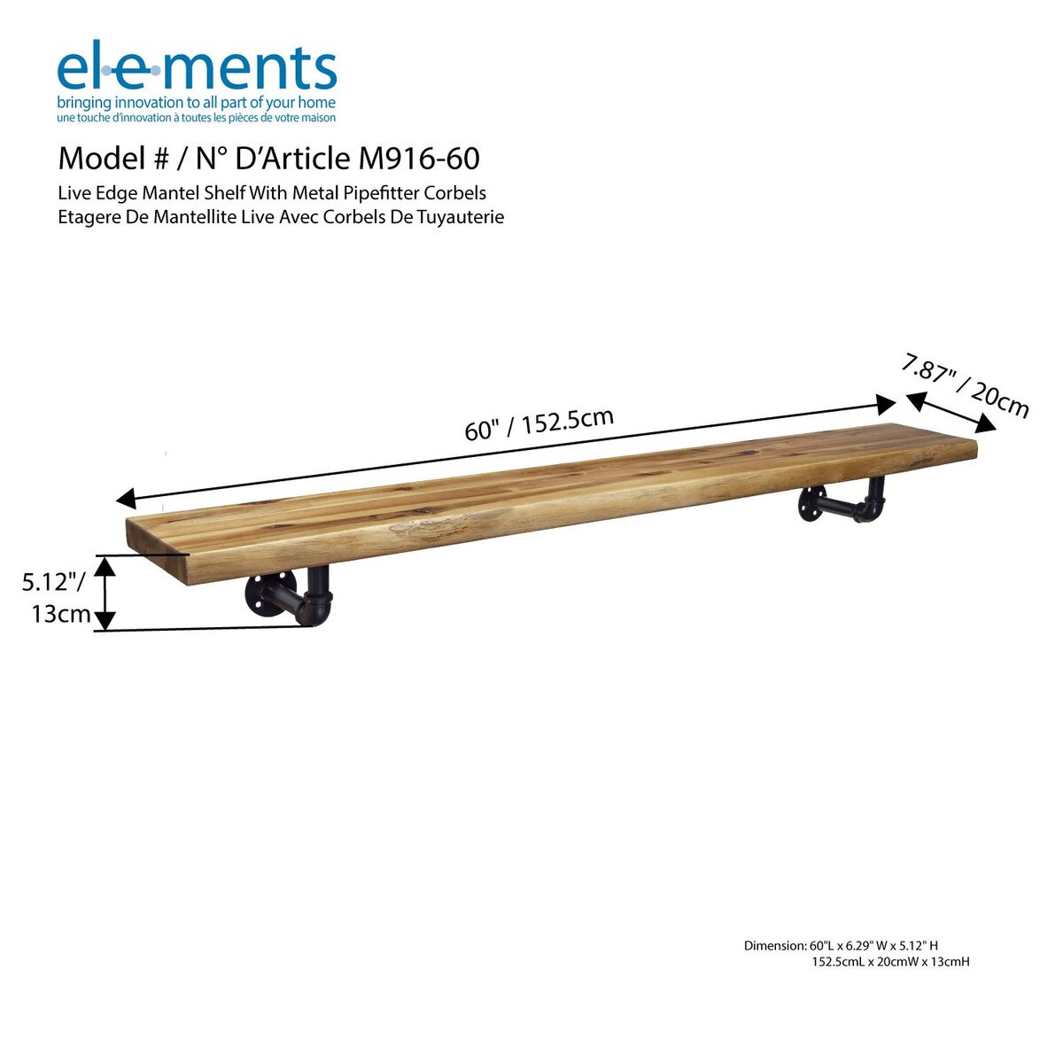 Wood fireplace mantel shelf