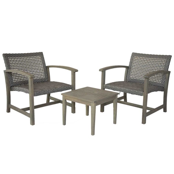 Wicker and Wood Patio Bistro Set