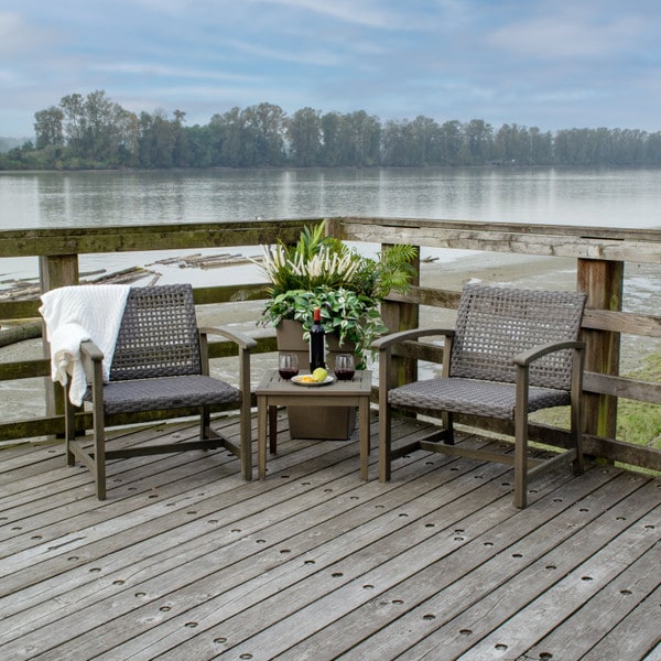 Wicker and Wood Patio Bistro Set