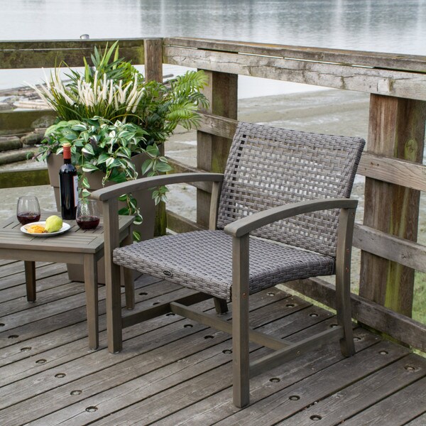 Wicker and Wood Patio Bistro Set
