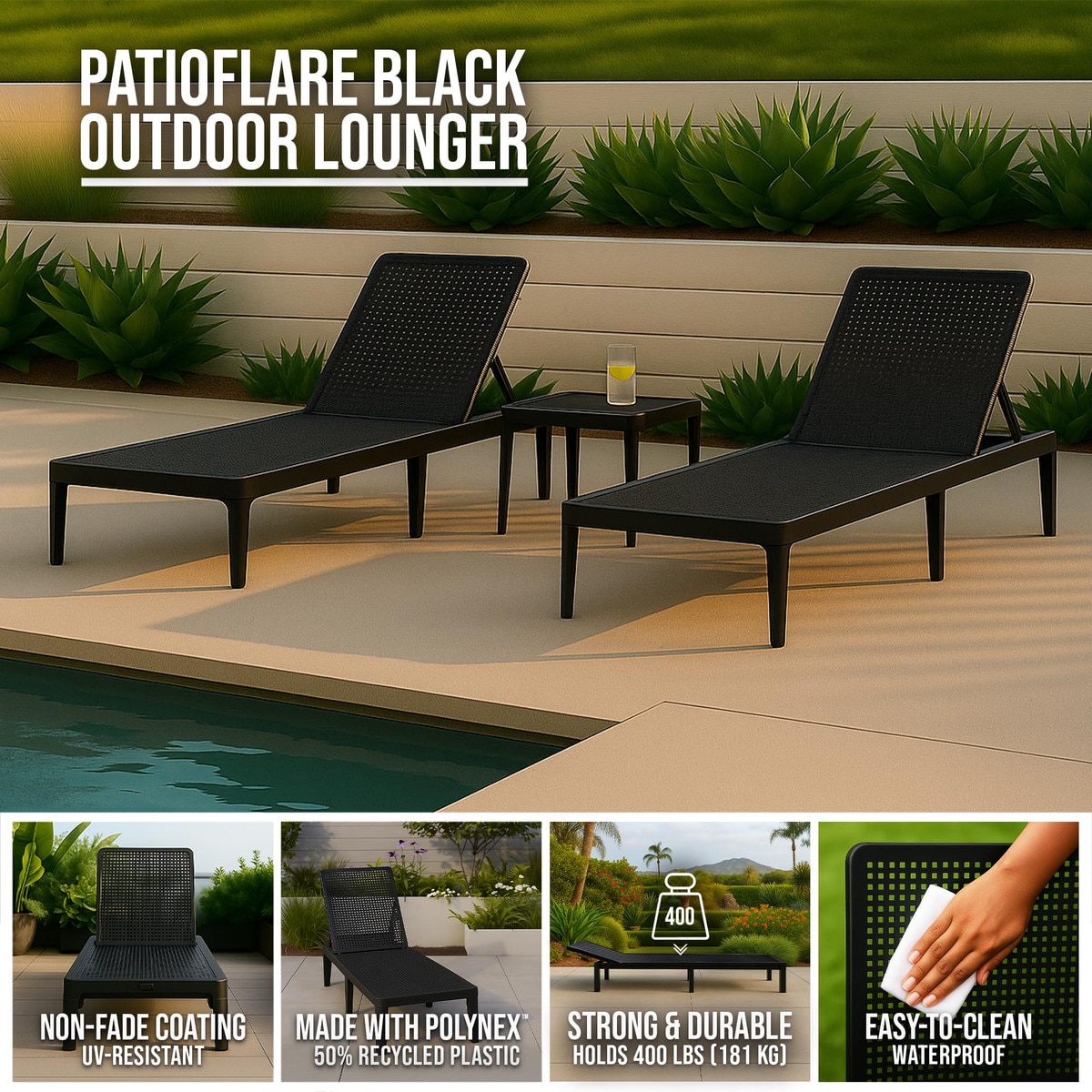 Black Outdoor Lounger