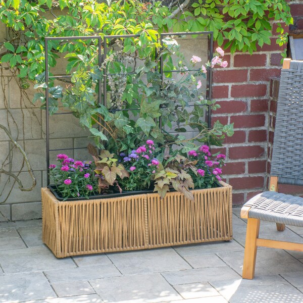 Resin wicker planter with trellis