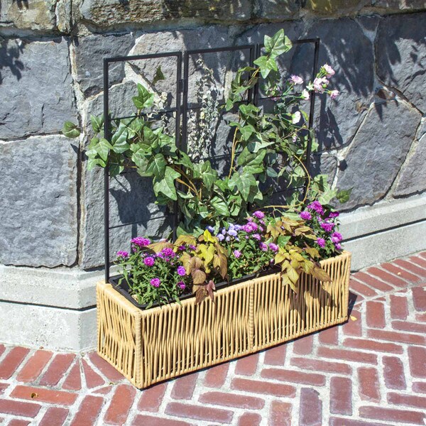 Resin wicker planter with trellis