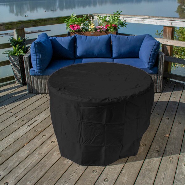 Black round vinyl firepit cover